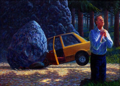 Fotograf: Hans Nyberg
Værk  titel: Sten på bil 
Værk  type: Maleri 
Materiale: Acryl på lærred 
Størrelse: 130x176 cm 
Færdiggjort: 1994 