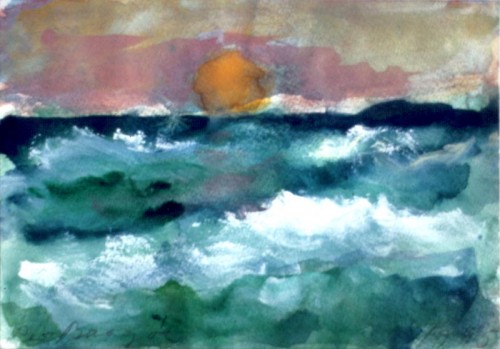 Fotograf: Asger Baagøe
Værk  titel: Solnedgang over Kattegat 
Værk  type: Maleri 
Materiale: Akvarel på papir 
Størrelse: 21 x 30 cm 
Færdiggjort: 1998 