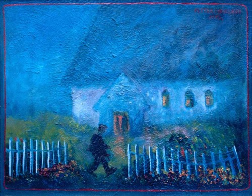 Fotograf: Helge Mathisen
Værk  titel: Aften Mårup Kirke 
Værk  type: Maleri 
Materiale: Olie på masonit 
Størrelse: 67 x 80 cm 
Færdiggjort: 1996 