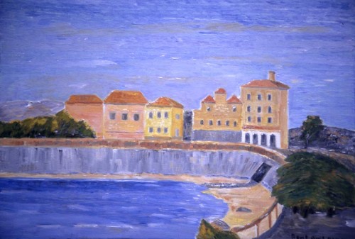 Fotograf: Peter Christensen
Værk  titel: Huse ved stranden i Antibes 
Værk  type: Maleri 
Materiale: Olie på lærred 
Størrelse: 50 x 65 cm 
Færdiggjort: 1996 
Placering: Privat eje 