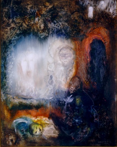 Værk  titel: Det kosmiske lys 
Værk  type: Maleri 
Materiale: Olie på hørlærred 
Størrelse: 100 x 80 cm 