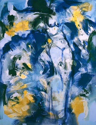 Fotograf: Jens Nielsen
Værk  titel: Blå engel;  "Udbrud" 
Værk  type: Maleri 
Materiale: Olie/acryl på lærred 
Størrelse: 93x122 cm 
Færdiggjort: 1986 