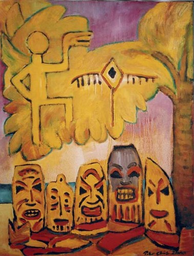 Fotograf: Eget foto
Værk  titel: Banaya masks 
Værk  type: Maleri 
Materiale: Olie på lærred 
Størrelse: 80 x 60 cm 
Færdiggjort: 2000 