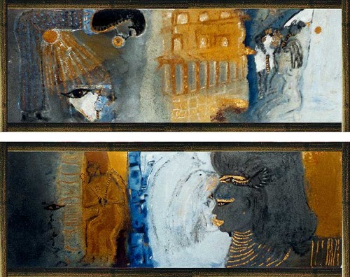 Fotograf: Eget foto
Værk  titel: Egypt I og II 
Værk  type: Maleri 
Materiale: Acryl 
Størrelse: 35 x 100  cm x 2 
Færdiggjort: 2000 