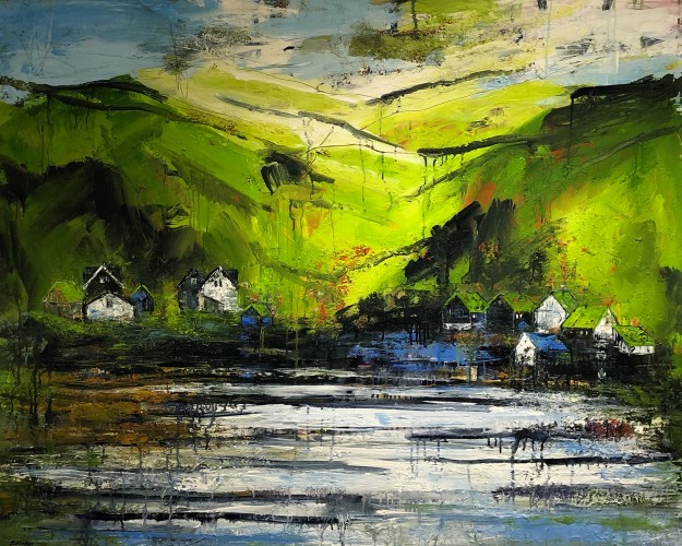Village by the Sea. Faroese Landscape. 
Painting on canvas 120 x 150 cm.