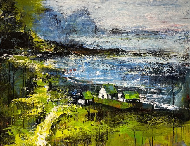 Village by the Sea. Faroese Landscape. 
Painting on canvas 70 x 90 cm.