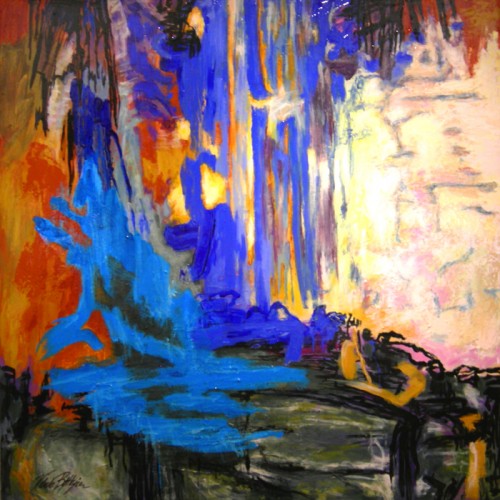 Vibeke B&oslash;tkj&aelig;r &quot;Watermark&quot; maleri 120 x 120 cm, akryl p&aring; l&aelig;rred 2009